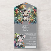 Safari-Abenteuer niedlicher Zebra-Dschungel-Grünzo All In One Einladung (Innen Boden)