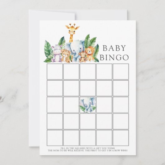 Safari Adventure Baby Dusche Bingo Spiel Einladung (Vorderseite)