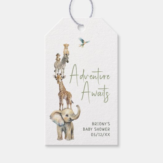 Safari Adventure erwartet Baby Shower Vielen Dank Geschenkanhänger (Vorderseite)