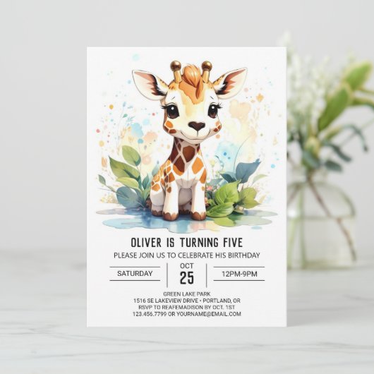 Safari Adventure Giraffe Friends Geburtstag Einladung (Stehend Vorderseite)