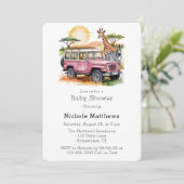 Safari Adventure Girl Baby Shower Einladung (Stehend Vorderseite)