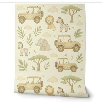 Safari Adventure Kinderzimmer Wallpaper Neutraler Tapete