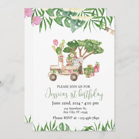 Safari Adventure Party Invitation - Jungle Theme Einladung (Vorne/Hinten)