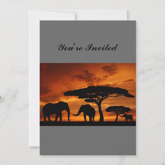 Safari African Baobab Baum Elefant Silhouette Einladung (Vorderseite)