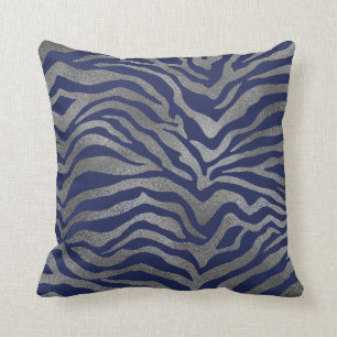 Safari African Silver Glam Zebra Animal Skin Navy Kissen