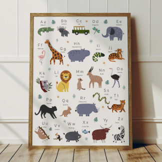 Safari Animal Alphabet ABC Poster Kids Room Decor