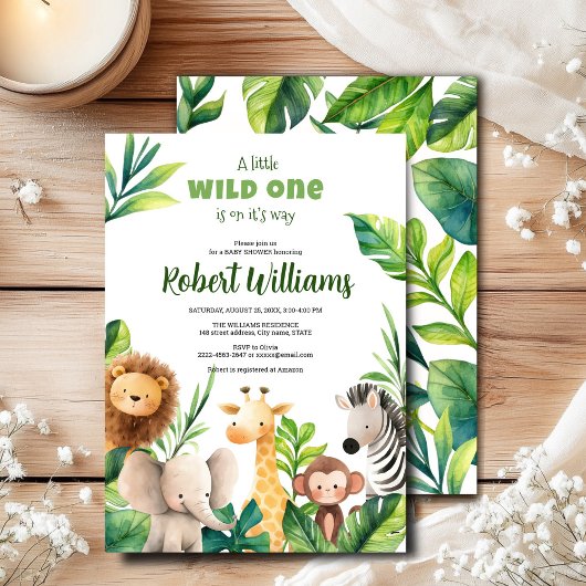 Safari Animal Aquarell Babydusche Einladung