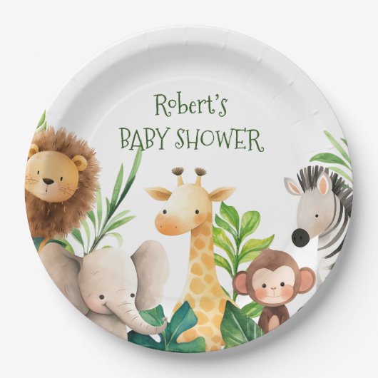 Safari Animal Aquarell Babydusche Pappteller (Vorderseite)