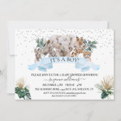 Safari Animal Babies Blue Boy Jungle Dusche Einladung (Vorderseite)