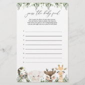 Safari Animal Baby Dusche Ratet The Baby Food Game (Vorderseite)