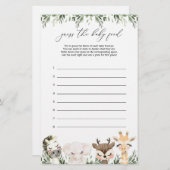 Safari Animal Baby Dusche Ratet The Baby Food Game (Vorne/Hinten)