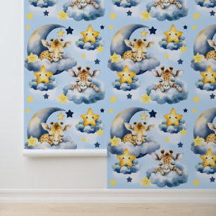 Safari Animal Baby Giraffe Moon Cloud Star Kinderz Tapete