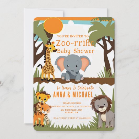 Safari Animal Baby Shower Einladungen - Wild (Vorderseite)