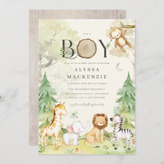 Safari Animal Baby Shower Invitation Einladung (Vorne/Hinten)