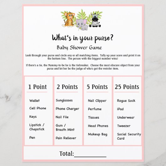 Safari Animal Baby Shower was in Ihrem Purse Game (Vorderseite)