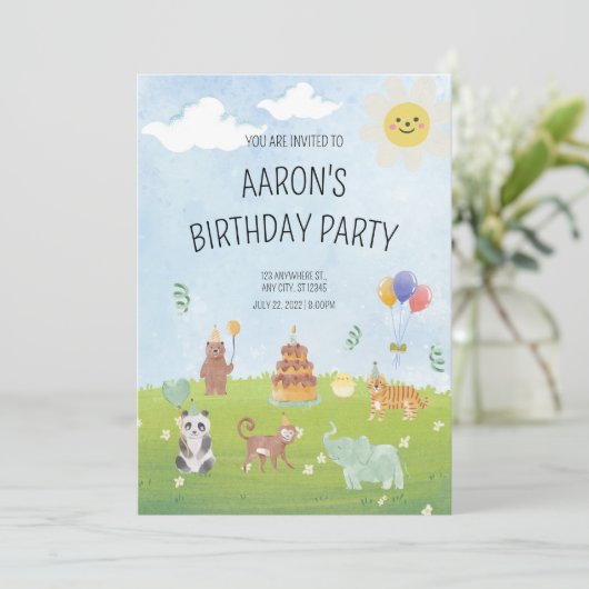 Safari Animal Birthday Einladung Grüne Birthda (Stehend Vorderseite)