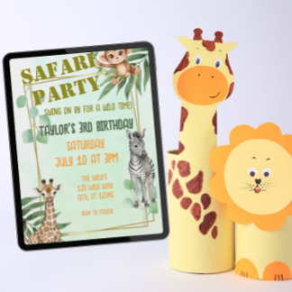 Safari Animal Birthday Party Einladung
