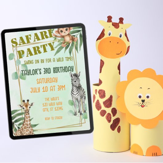 Safari Animal Birthday Party Einladung