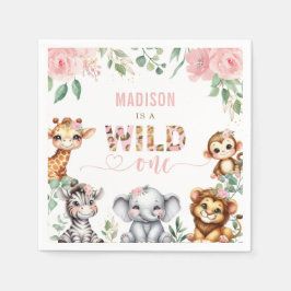 Safari Animal Blush Pink Floral Wild Ein Geburtsta Serviette