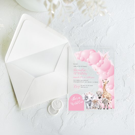 Safari Animal Blush Pink Wild Ein Mädchen Geburtst Acryleinladungen