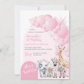 Safari Animal Blush Pink Wild Ein Mädchen Geburtst Einladung (Vorderseite)