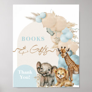 Safari Animal Boho Blue Balloon Babydusche Poster