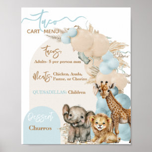 Safari Animal Boho Blue Balloon Babydusche Poster