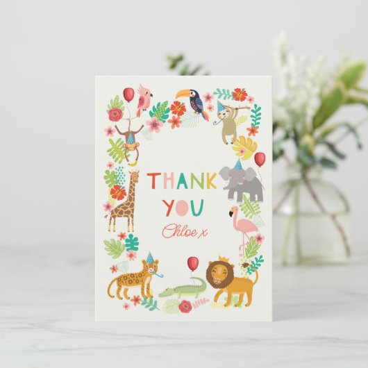 Safari Animal Danke, buntes, lustiges Jungle Theme Dankeskarte (Stehend Vorderseite)