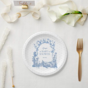 Safari Animal Dusty Blue Toile Baby Boy Dusche Pappteller