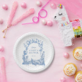 Safari Animal Dusty Blue Toile Baby Boy Dusche Pappteller (Party)