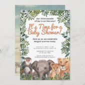 Safari Animal , Elephant, Affengrüne Babydusche Einladung (Vorne/Hinten)