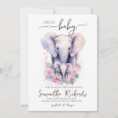 Safari Animal Elephant Floral Mama Baby Dusche Einladung (Vorderseite)