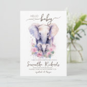 Safari Animal Elephant Floral Mama Baby Dusche Einladung (Stehend Vorderseite)