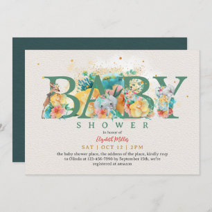 Safari Animal Elephant Giraffe Baby Girl Dusche Einladung