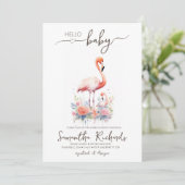 Safari Animal Flamingo Floral Mama Baby Dusche Einladung (Stehend Vorderseite)
