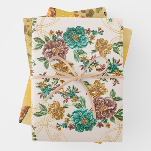 Safari Animal Floral Butterflys Print Geschenkpapier Set (Beispiel)