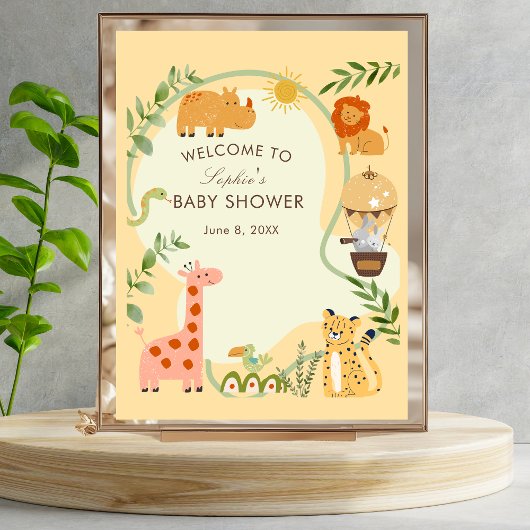 Safari Animal Friends Baby Dusche Begrüßungszeiche Poster