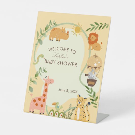 Safari Animal Friends Baby Dusche Begrüßungszeiche Sockelschild (Vorderseite)