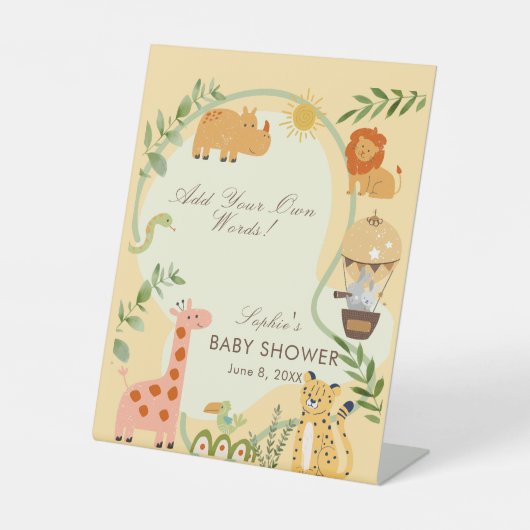 Safari Animal Friends Baby Shower Custom Sockelschild (Vorderseite)