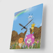 Safari Animal Fun Quadratische Wanduhr (Winkel)