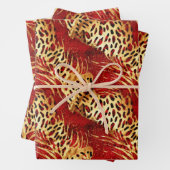Safari Animal Fur Druckmuster rot und Gold Geschenkpapier Set (Beispiel)