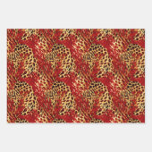 Safari Animal Fur Druckmuster rot und Gold Geschenkpapier Set (Vorderseite 2)