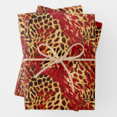 Safari Animal Fur Druckmuster rot und Gold Geschenkpapier Set (Beispiel)