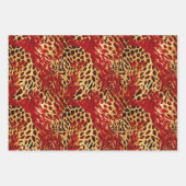 Safari Animal Fur Druckmuster rot und Gold Geschenkpapier Set (Vorderseite)