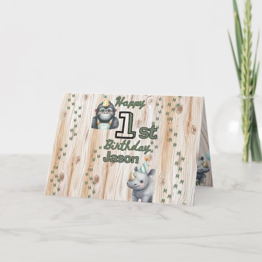 Safari Animal Gorilla Rhino Birthday Karte (Vorderseite)