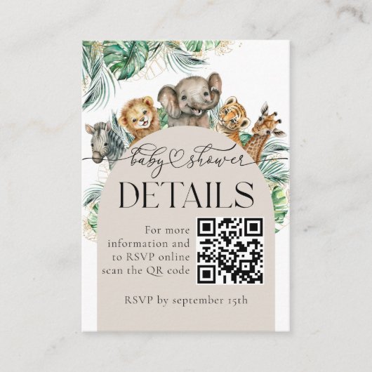 Safari Animal Jungle Baby Showdetails - Code Begleitkarte (Vorderseite)