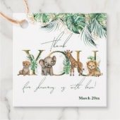 Safari Animal Jungle Green & Gold Junge Baby Dusch Geschenkanhänger (Vorderseite)