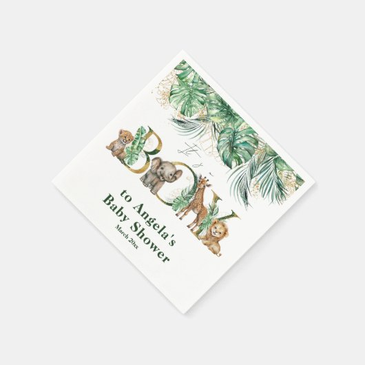 Safari Animal Jungle Green & Gold Junge Baby Dusch Serviette (Ecke)