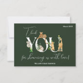 Safari Animal Jungle Green Junge Baby Dusche Dankeskarte (Vorderseite)