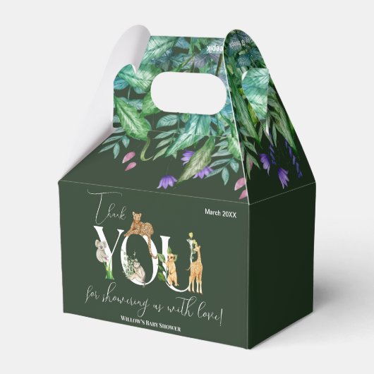 Safari Animal Jungle Green Junge Baby Dusche Geschenkschachtel (Rückseite)